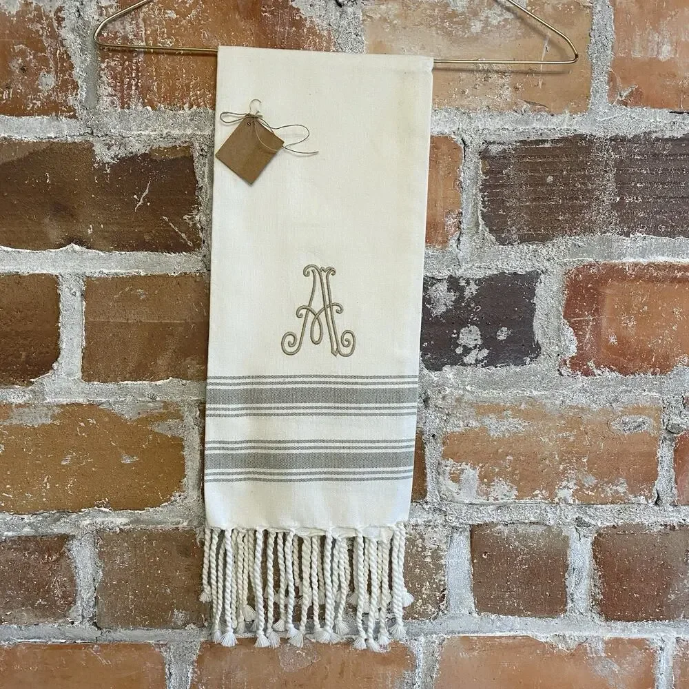 Turkish Cotton Kitchen Hand Towel Monogram‎ Embroidered Letter A Neutral